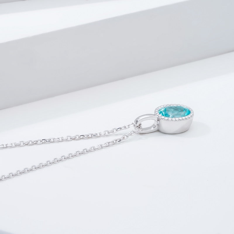 5*7mm, 1.25ct Oval Cut Paraiba Pendant Necklace in 14K Solid White Gold