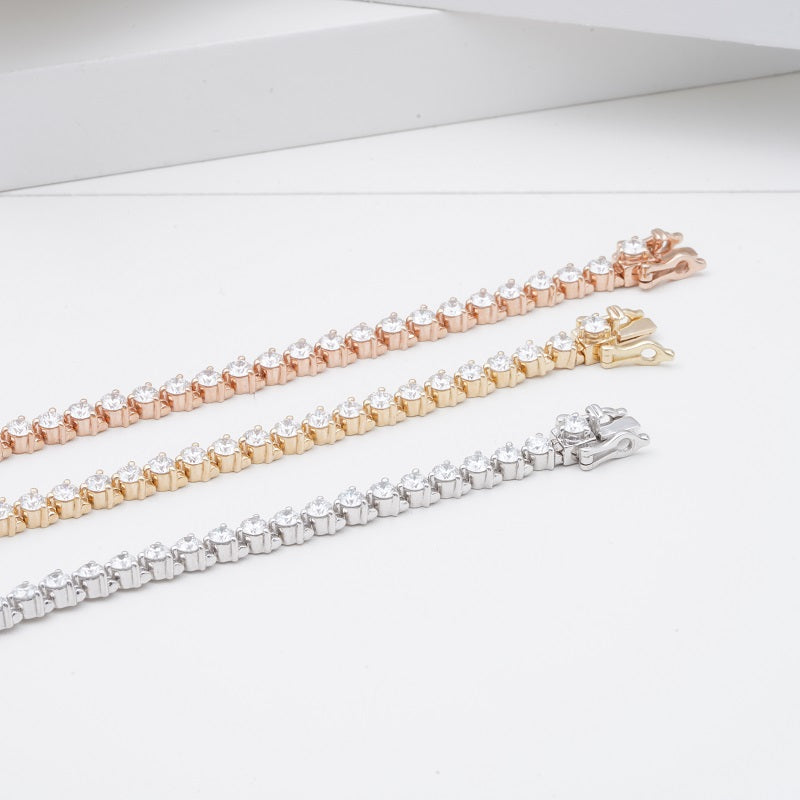 3mm, 2.5ct Bezel-Set Round Cut Diamond Tennis Bracelet in 14K Solid Yellow/Rose/White Gold