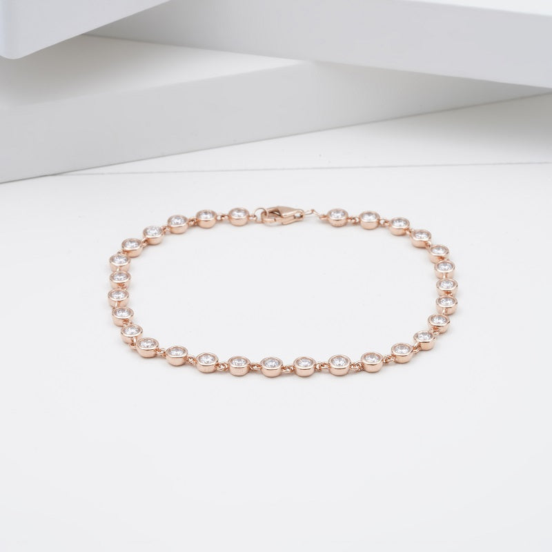 Bezel-Set Round Lab Diamond Tennis Bracelet, view 4