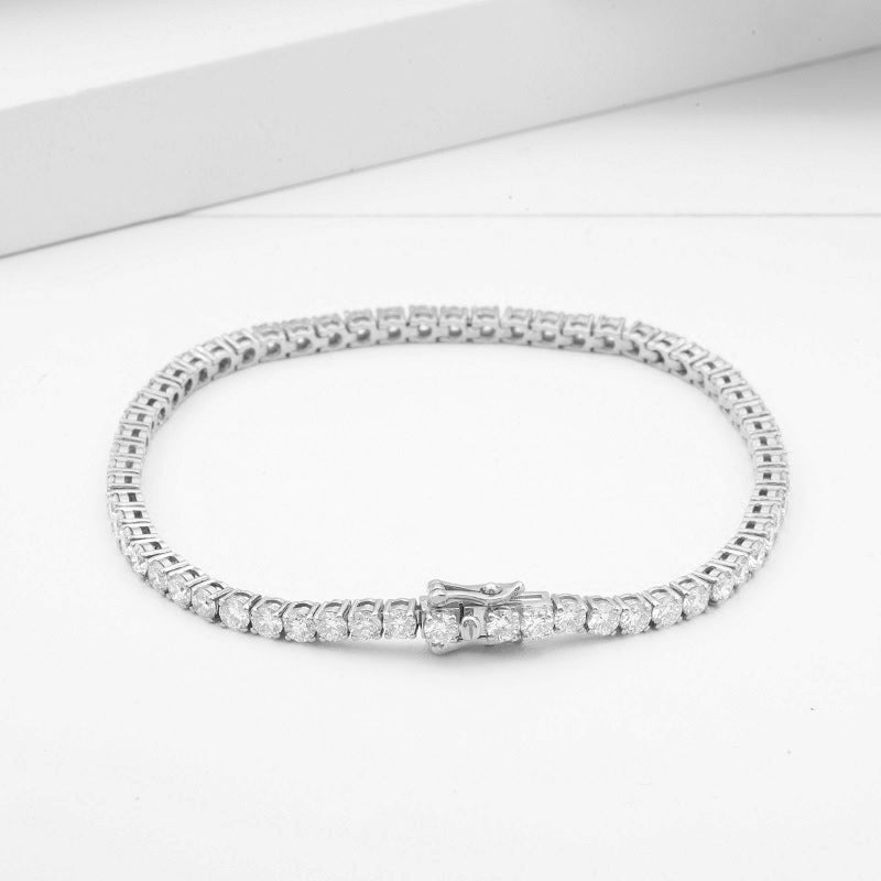 3mm, 4ct Classic Round Cut Diamond Tennis Bracelet in 18K Solid White/Rose Gold