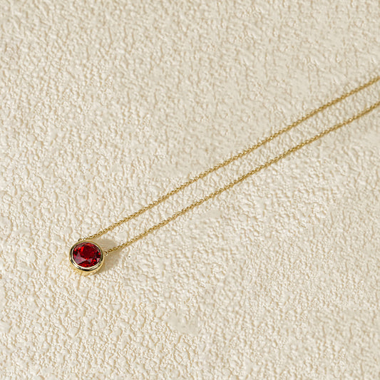 5mm, 0.5ct Round Cut Red Ruby Bezel-Set Pendant Necklace in 10K Solid Yellow Gold