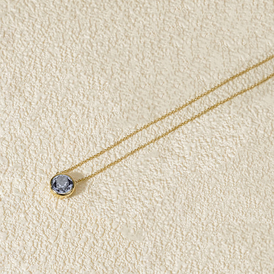 6.5mm, 1ct Round Cut Blue Moissanite Bezel-Set Pendant Necklace in 10K Solid Yellow Gold