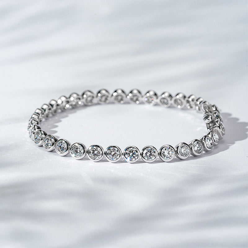 3.7mm, 7ct Bezel-Set Round Cut Diamond Tennis Bracelet in 18K Solid White Gold