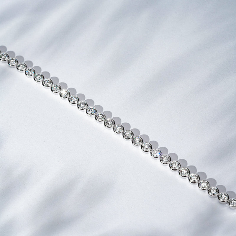 3.7mm, 7ct Bezel-Set Round Cut Diamond Tennis Bracelet in 18K Solid White Gold