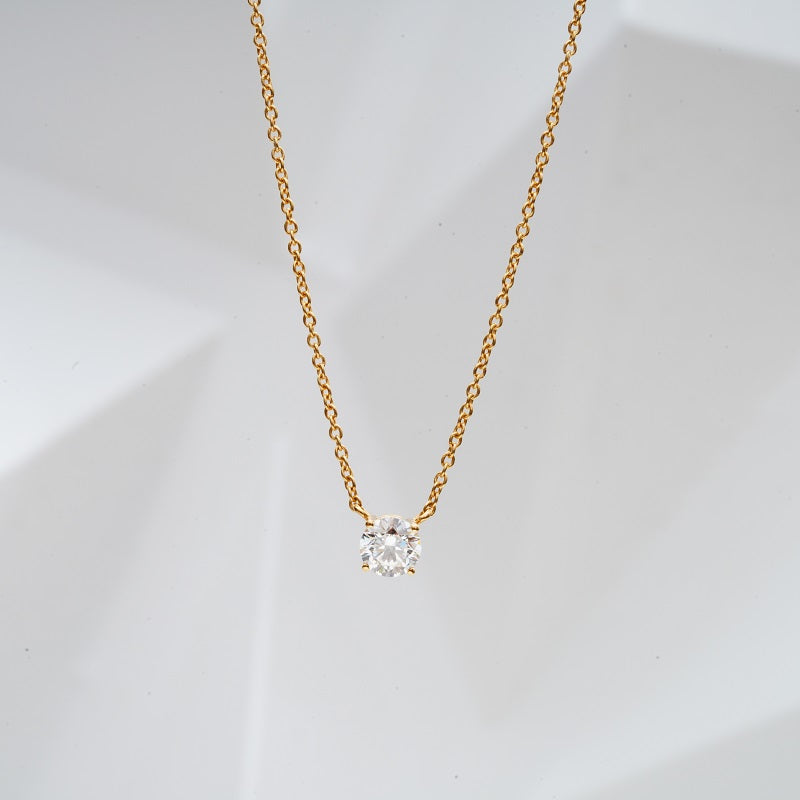 5mm, 0.5ct Round Cut Lab Diamond Pendant Necklace in 18K Solid Yellow Gold