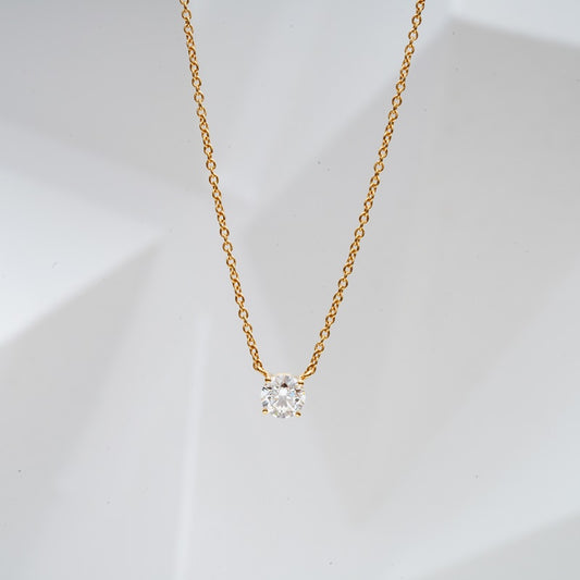 5mm, 0.5ct Round Cut Lab Diamond Pendant Necklace in 18K Solid Yellow Gold