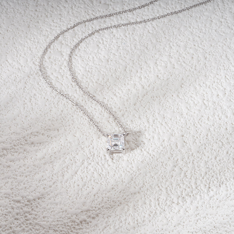 5.5mm, 1ct Asscher Cut Lab Diamond Pendant Necklace in 18K Solid White Gold