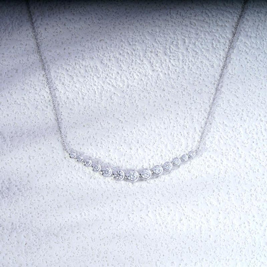 2.2ctw Lab Diamond Graduated Curved Bar Bezel-Set Pendant Necklace in 18K Solid White Gold