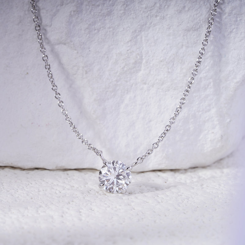 5mm, 0.45ct Round Cut Lab Diamond Pendant Necklace in 18K Solid White Gold