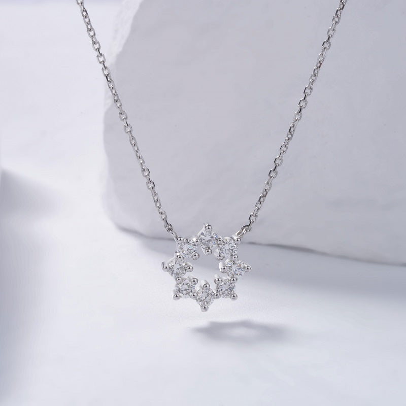 8mm, 1ct Lab Diamond Sunburst Pendant Necklace in 18K Solid White Gold