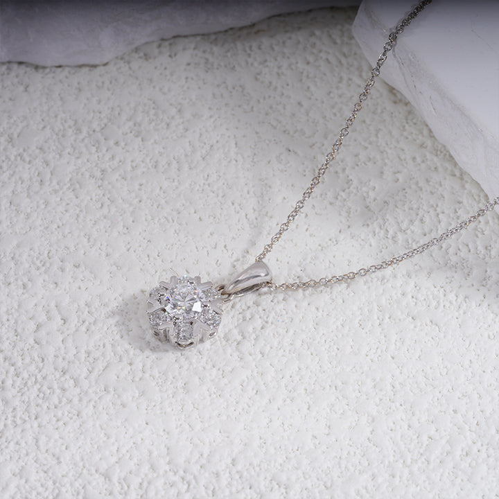 10mm, 0.8ct Round Cut Lab Diamond Snowflake Pendant Necklace in 18K Solid White Gold