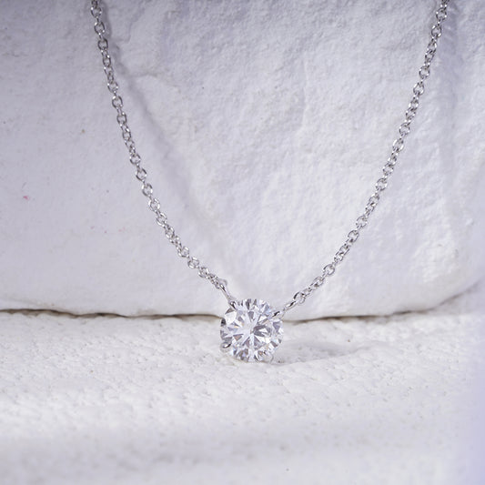 5mm, 0.45ct Round Cut Lab Diamond Pendant Necklace in 18K Solid White Gold