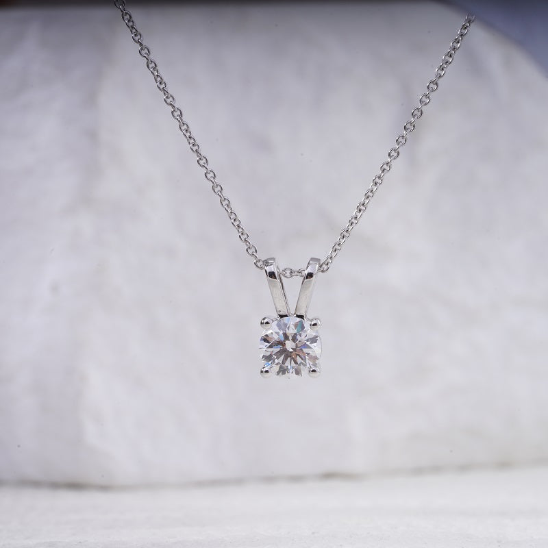 5.5mm, 0.6ct Round Cut Lab Diamond Pendant Necklace in 18K Solid White Gold