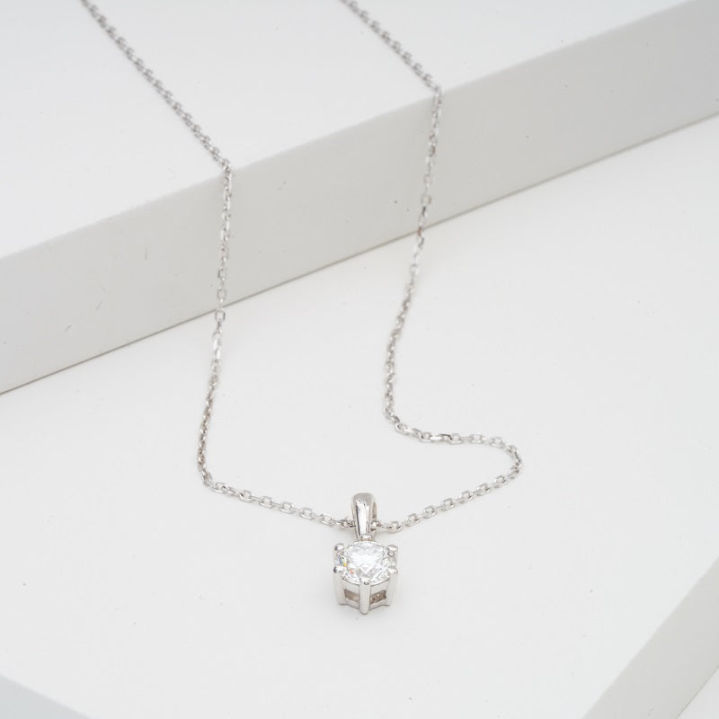 5mm, 0.5ct Round Cut Lab Diamond 6-Prong Pendant Necklace in 18K Solid White Gold