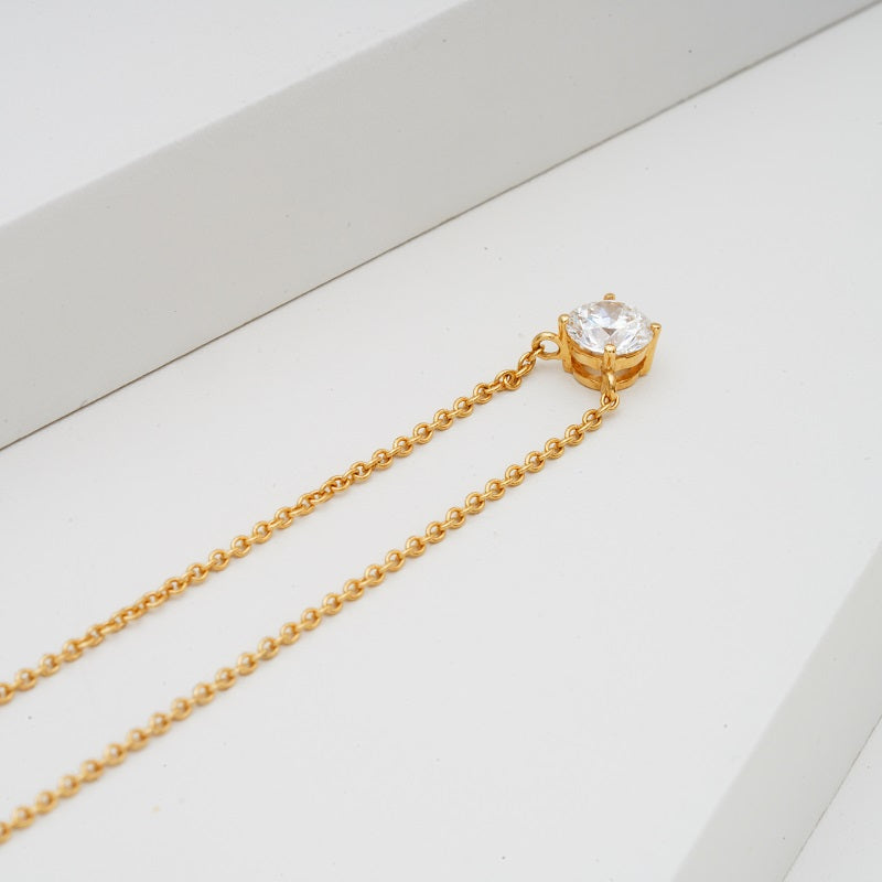 5mm, 0.5ct Round Cut Lab Diamond Pendant Necklace in 18K Solid Yellow Gold