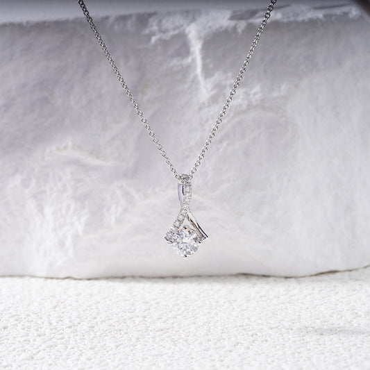 5mm, 0.5ct Round Cut Lab Diamond Pendant with Infinity Pavé-Bail Necklace in 18K Solid White Gold