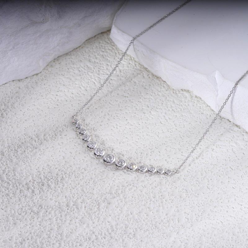 2.2ctw Lab Diamond Graduated Curved Bar Bezel-Set Pendant Necklace in 18K Solid White Gold