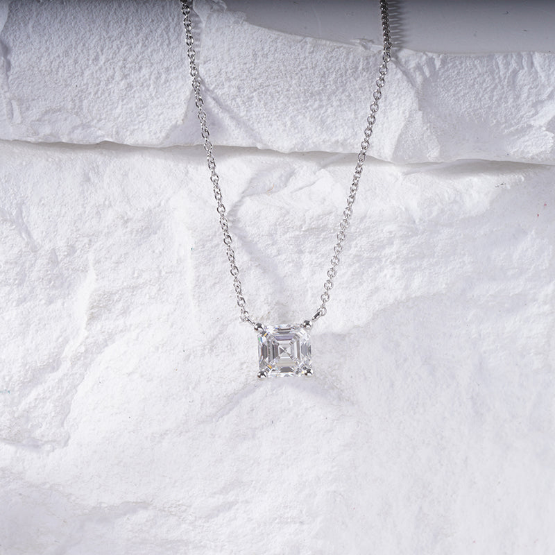 5.5mm, 1ct Asscher Cut Lab Diamond Pendant Necklace in 18K Solid White Gold