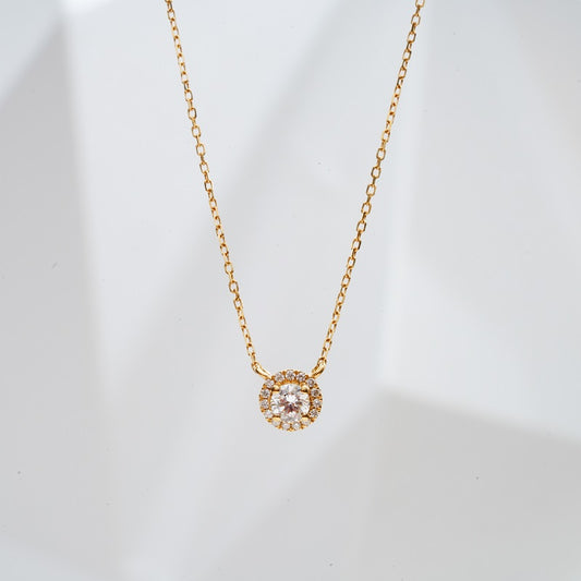 6mm, 0.3ctw Round Cut Lab Diamond with Halo Pendant Necklace in 18K Solid Yellow Gold