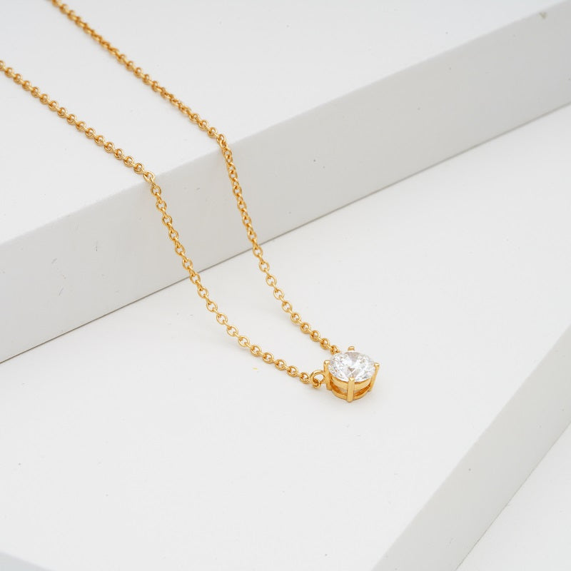 5mm, 0.5ct Round Cut Lab Diamond Pendant Necklace in 18K Solid Yellow Gold