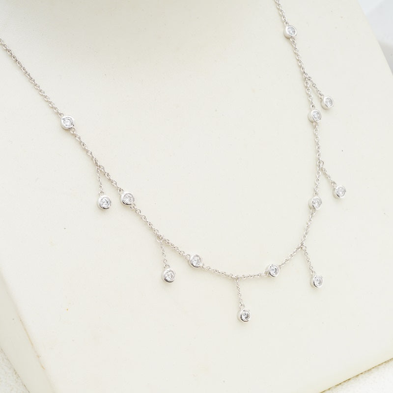 1.17ctw Round Cut Lab Diamond Bezel-Set Charm/Dangle Necklace in 18K Solid White/Yellow Gold