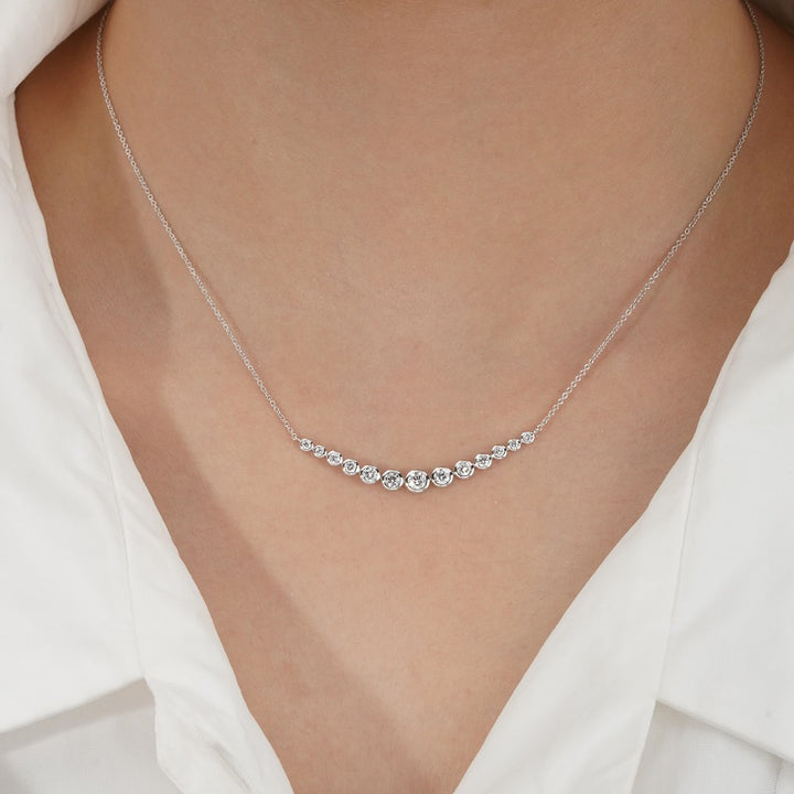 2.2ctw Lab Diamond Graduated Curved Bar Bezel-Set Pendant Necklace in 18K Solid White Gold