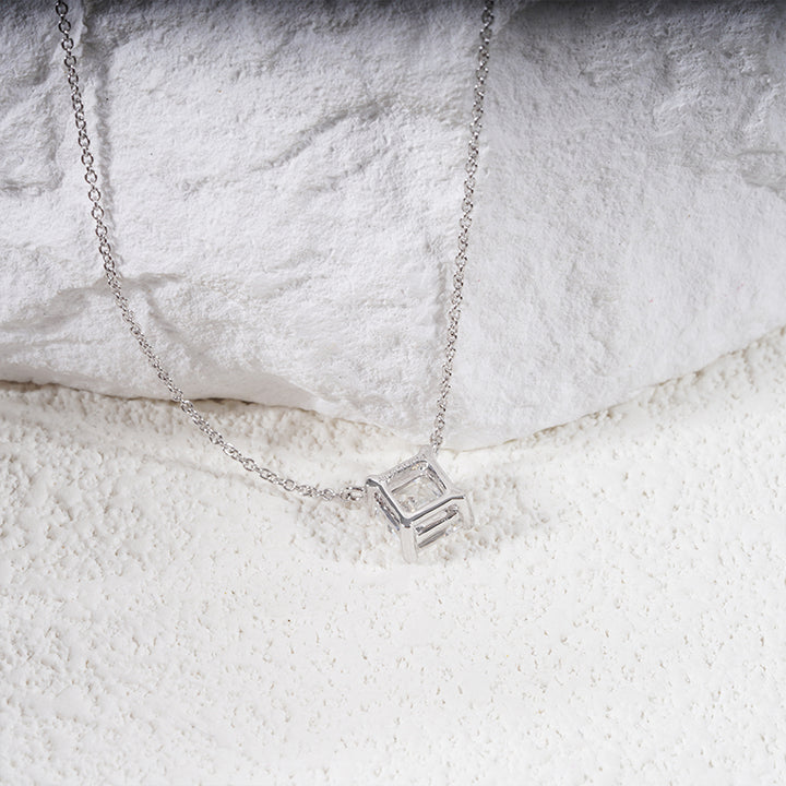 5.5mm, 1ct Asscher Cut Lab Diamond Pendant Necklace in 18K Solid White Gold