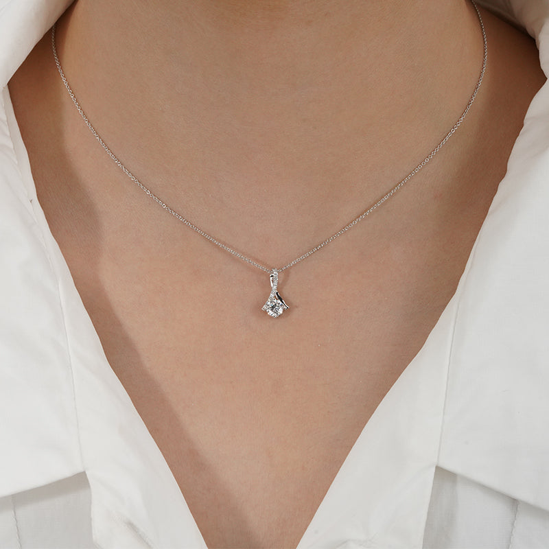 5mm, 0.5ct Round Cut Lab Diamond Pendant with Infinity Pavé-Bail Necklace in 18K Solid White Gold