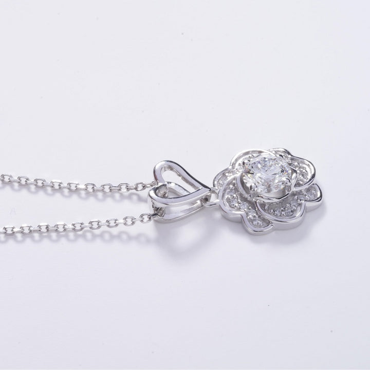 10mm, 0.5ct Round Cut Lab Diamond Rose Pendant Necklace in 18K Solid White Gold