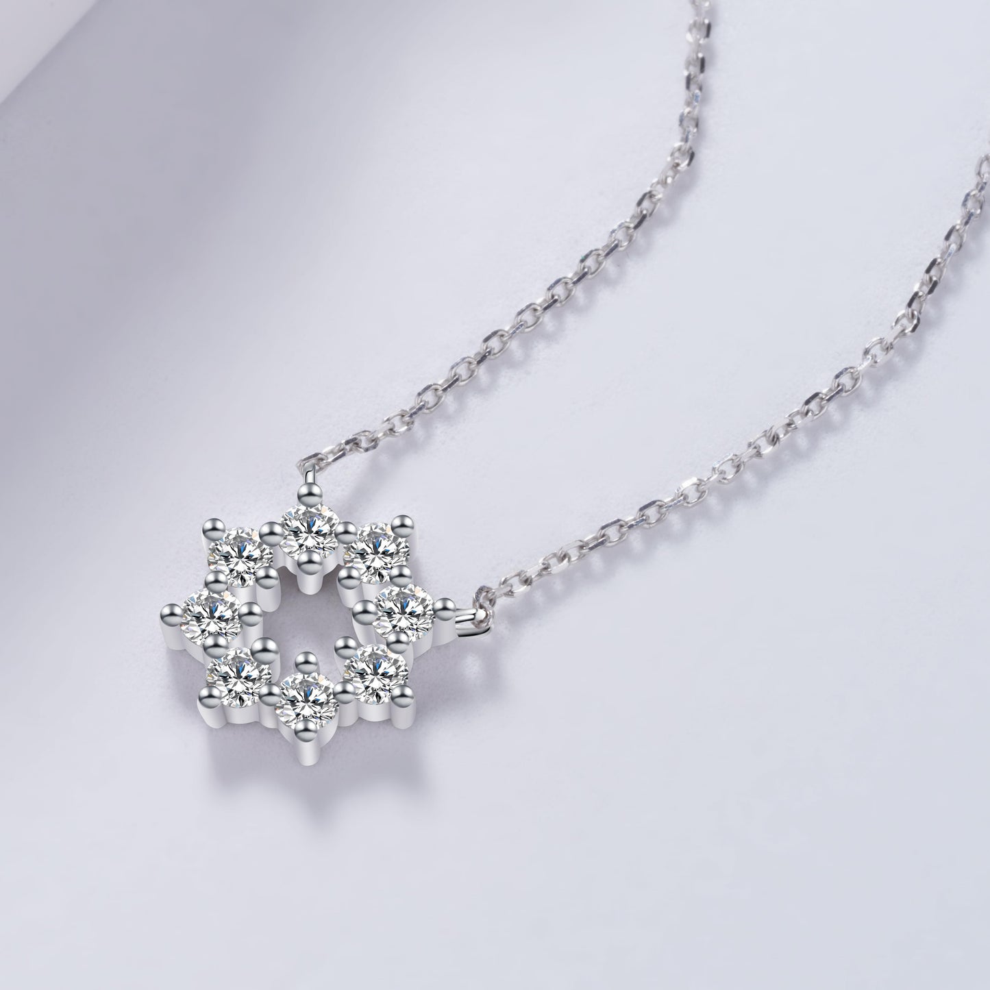 8mm, 1ct Lab Diamond Sunburst Pendant Necklace in 18K Solid White Gold