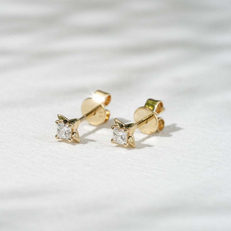 Princess-Cut Lab Diamond Flower Stud Earrings, view 6