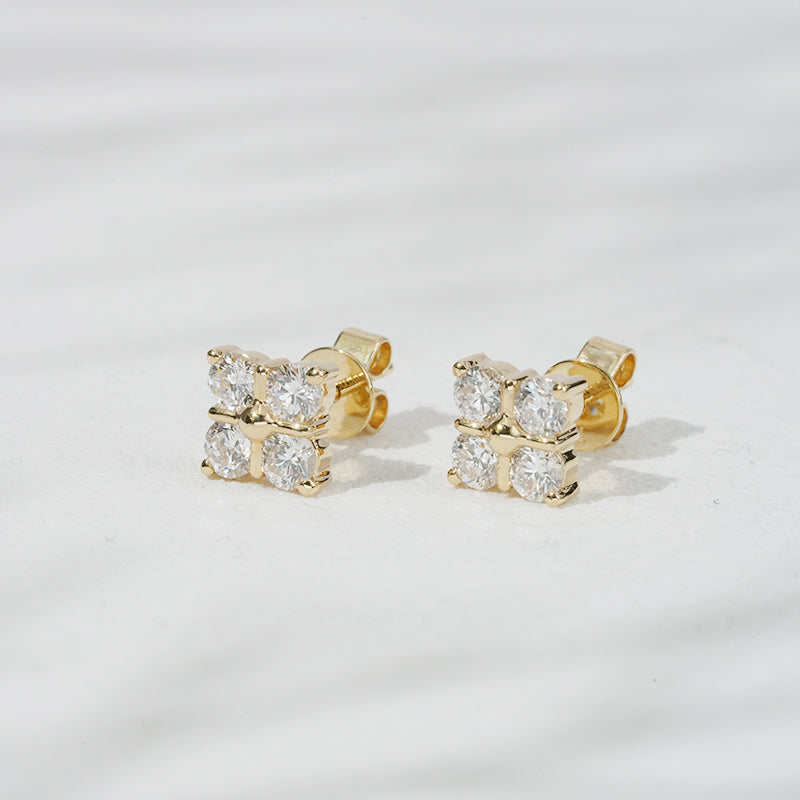 Lab-Diamond 4-Stone Stud Earrings in 18K Solid Yellow Gold