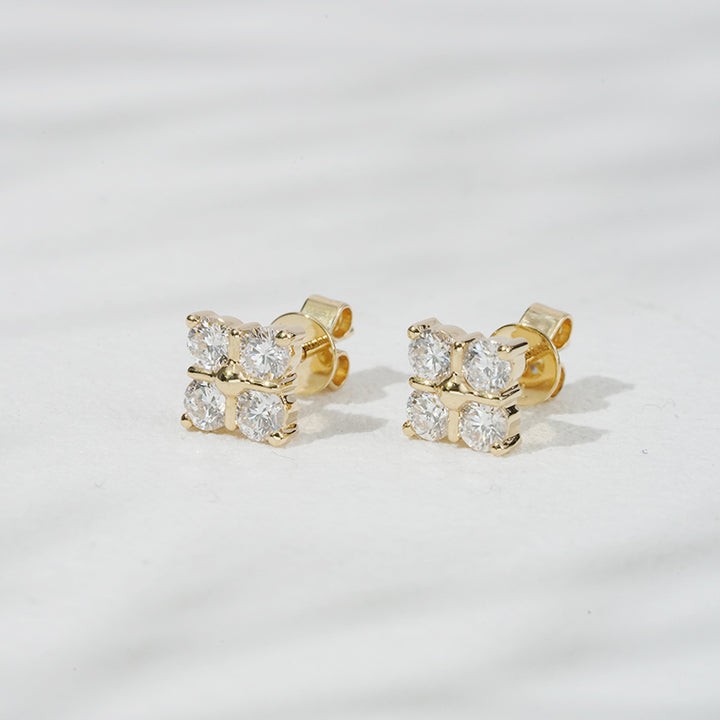 Lab-Diamond 4-Stone Stud Earrings in 18K Solid Yellow Gold