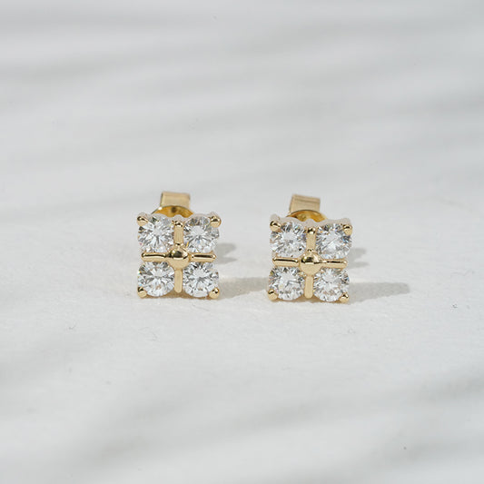 Lab-Diamond 4-Stone Stud Earrings in 18K Solid Yellow Gold