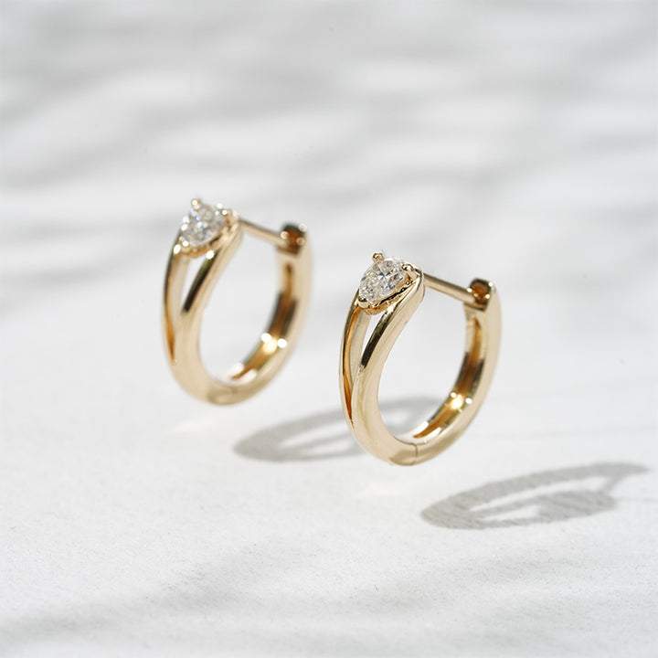 0.25ct Lab-Diamond Pear cut Hoop Earrings in 18K Solid Yellow Gold