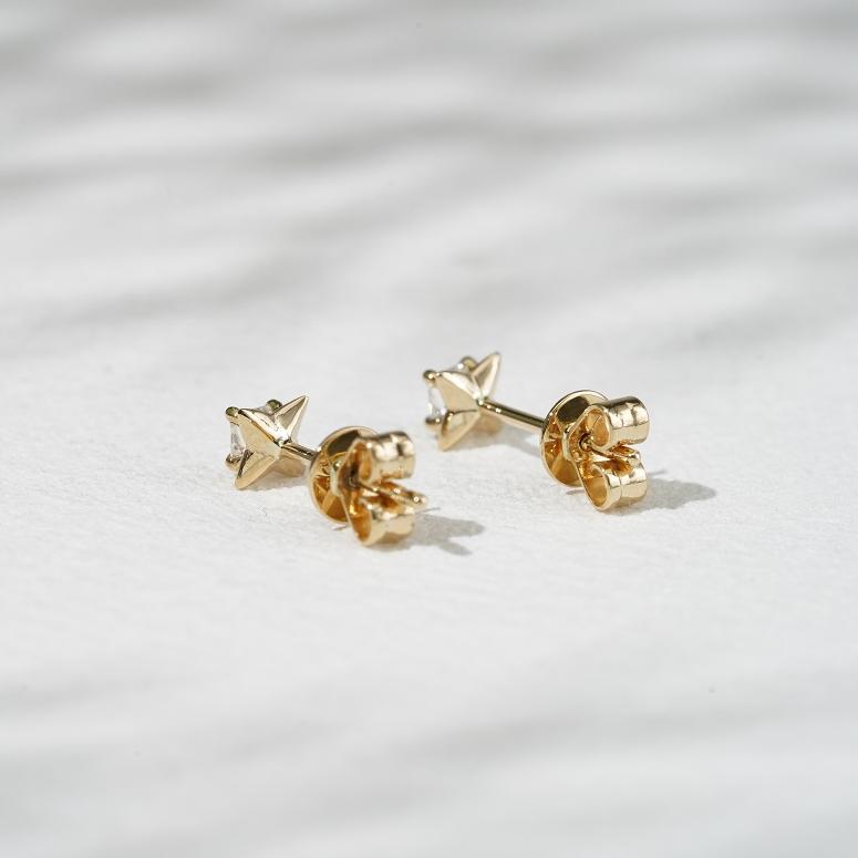 0.40ct Lab-Diamond Princess Flower Stud Earrings in 18K Solid Yellow Gold