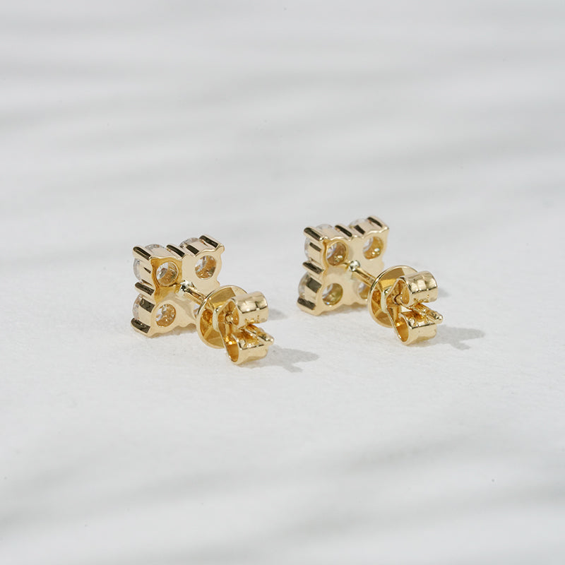 Lab-Diamond 4-Stone Stud Earrings in 18K Solid Yellow Gold