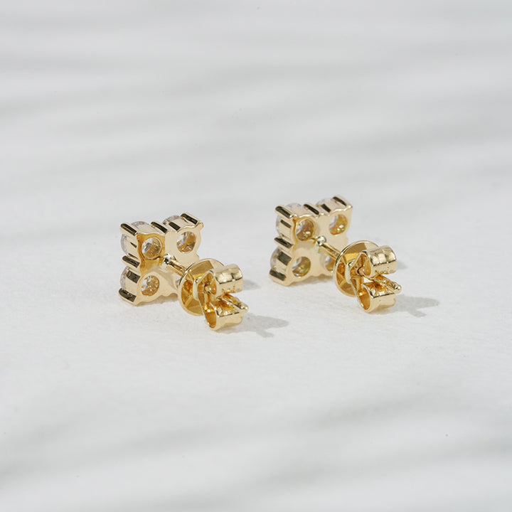 Lab-Diamond 4-Stone Stud Earrings in 18K Solid Yellow Gold