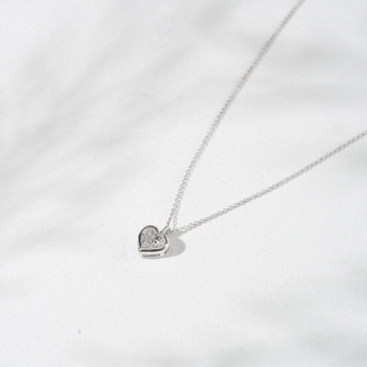 7mm, 1ct Bezel-Set Heart Cut Diamond Pendant Necklace in 18K Solid White Gold