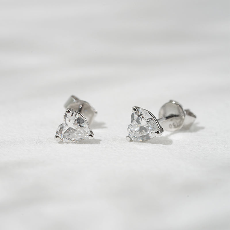 Three-Prong Heart Lab Diamond Stud Earrings, view 5