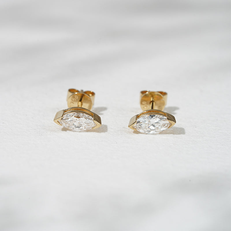 Half-Bezel Marquise Lab Diamond Stud Earrings, view 9