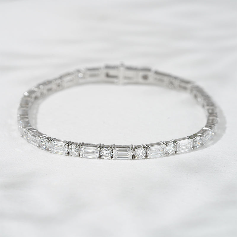 3mm, 9ct Round/Emerald Cut Diamond Tennis Bracelet in 18K Solid White Gold