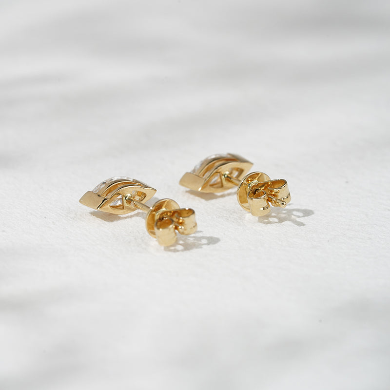0.65ct Lab-Diamond Marquise cut Stud Earrings in 18K Solid White/Yellow Gold