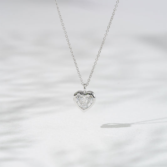 7mm, 1ct Bezel-Set Heart Cut Diamond Pendant Necklace in 18K Solid White Gold