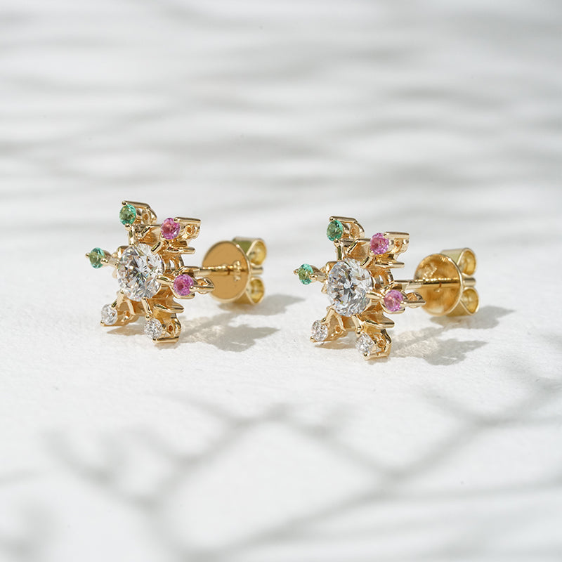 Snowflake Lab Diamond Stud Earrings, view 7