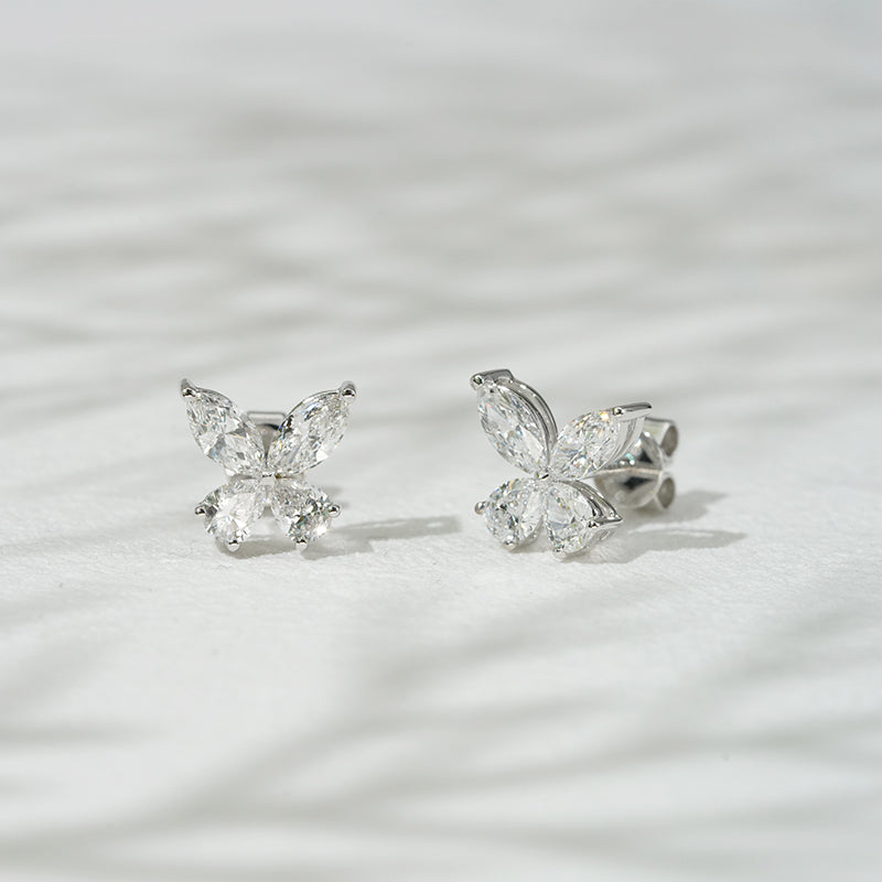 Lab-Diamond Marquise/Pear Cut Butterfly Earrings in 18K Solid White Gold