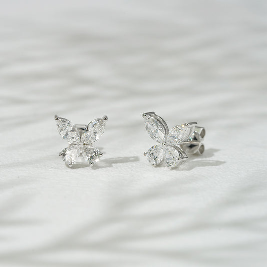 Lab-Diamond Marquise/Pear Cut Butterfly Earrings in 18K Solid White Gold