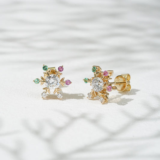 0.50ct Lab-Grown Diamond Snowflake Earrings in 18K Solid Yellow Gold