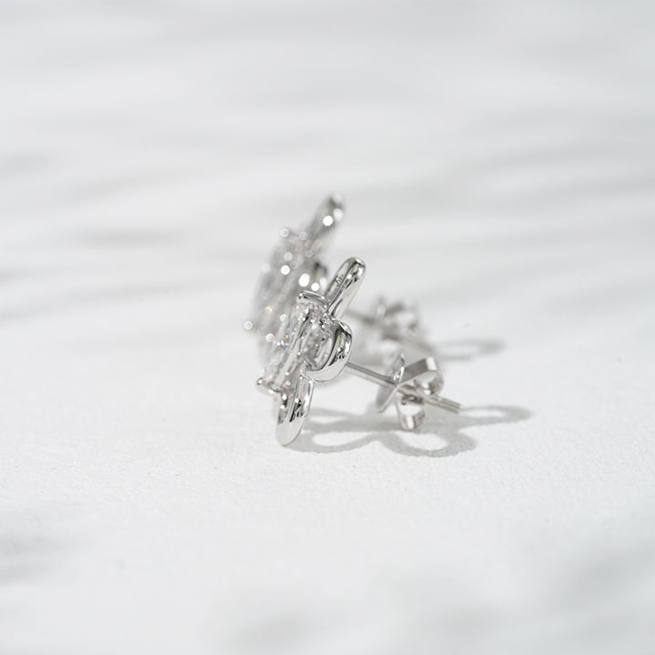 0.65ct Lab-Diamond Marquise cut Diamond Floral Outline Earrings in 18K Solid White Gold