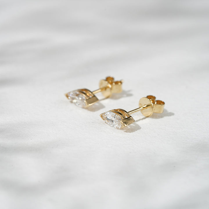 0.65ct Lab-Diamond Marquise cut Stud Earrings in 18K Solid White/Yellow Gold